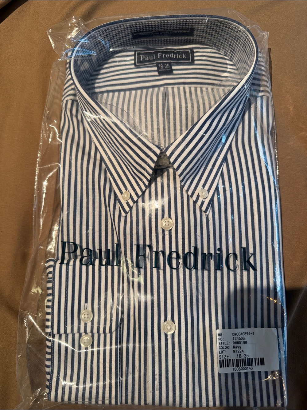 Paul Fredrick Navy & White Striped Button-down Dress Shirt 18/35